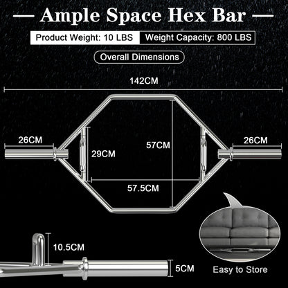 Olympische Hex Bar – Opvouwbare Halterstang – Gewichtsstang – Deadlift Bar – Fitness Bar – 800 lbs Capaciteit – Staal & Knurled Handgrepen – Zilver
