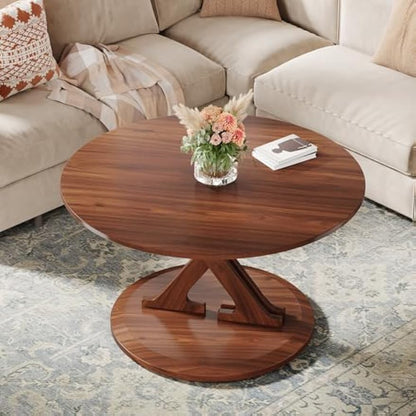 Ronde Salontafel – Koffietafel – Bijzettafel – Lounge Tafel – Accenttafel – Vintage Bruin – Mid-Century Modern Design – 80 cm Diameter