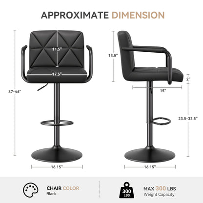 Barstoel – Barkruk – Barstoel Kruk – Barkrukken Set – Barstoel Stoel – Verstelbare Hoogte – 360° Draaibaar – Foam Gevuld – Ergonomisch – Set van 2 – Zwart