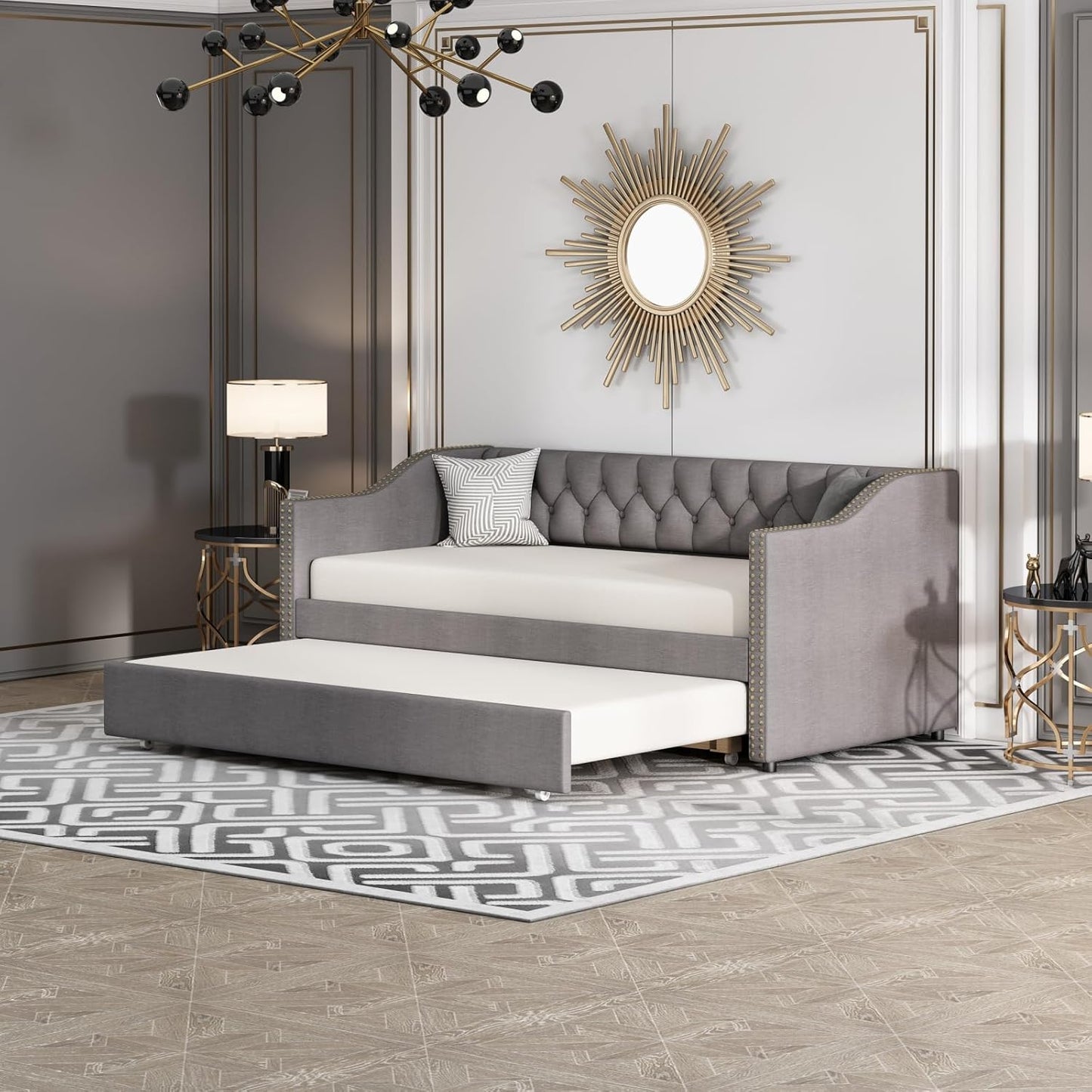 2-zits Slaapbank – Bedbank – Slaapbankje – Logeerbed – Bankbed – Grijs – King Size 90x200 cm – Duurzame Linnen Bekleding