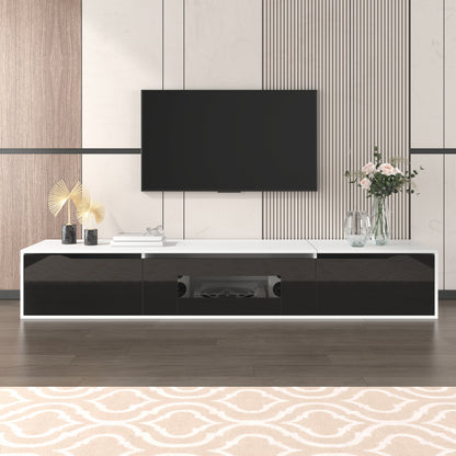 Modern Metal TV Stand with High-Gloss Finish - Wall-Mounted or Freestanding Media Console, Space-Saving Design in Black & White, Easy Installation with Hardware Included, Minimalist Entertainment Center for Living Room, Home