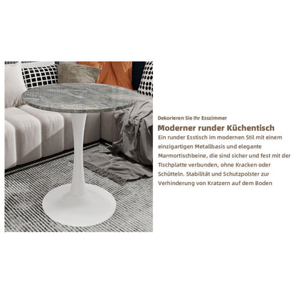 Ronde Salontafel – Bijzettafel – Koffietafel – Eettafel – Tafel – Kunstmarmer Blad – Lichtgrijze IJzeren Poot – 70 cm Diameter – Geschikt voor 2-4 Personen