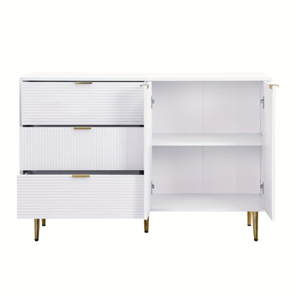 Dressoir – Buffetkast – Opbergkast – Ladekast – Woonkamerkast – Wit Met Gouden Accenten – Massief Hout – Met Deuren En Laden