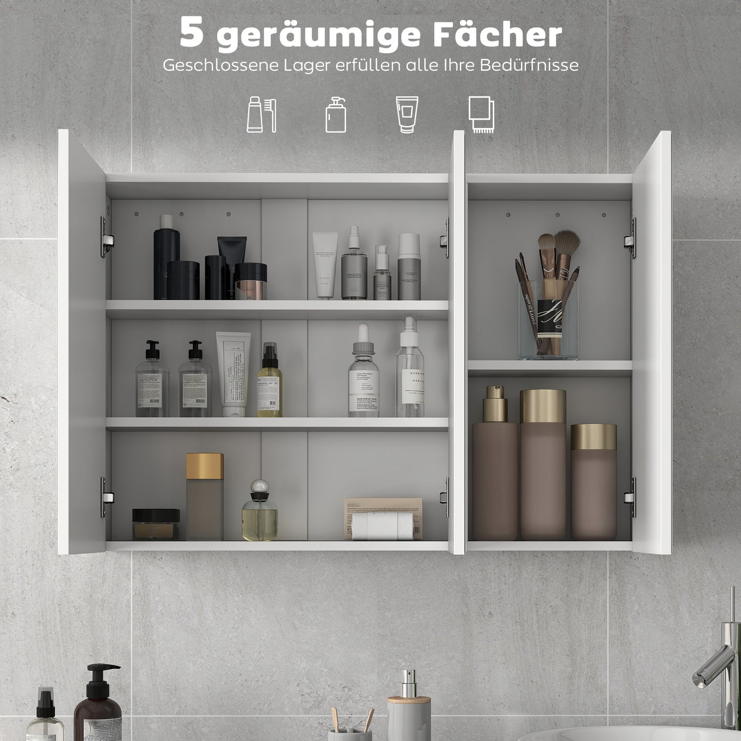Badkamerkast – Spiegelkast – Medicijnkast – Wandkast – Opbergkast – 3 Spiegeldeuren – Wandmontage – 90x15,5x60 cm – Wit Spaanplaat