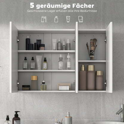 Badkamerkast – Spiegelkast – Medicijnkast – Wandkast – Opbergkast – 3 Spiegeldeuren – Wandmontage – 90x15,5x60 cm – Wit Spaanplaat