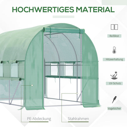 Tunnelkas – Kweekkas – Groentekas – Serre – Plantenkas – 6 Oprolbare Ramen – Roestvrij Stalen Frame – 295x200x200 cm – Deur met Ritssluiting