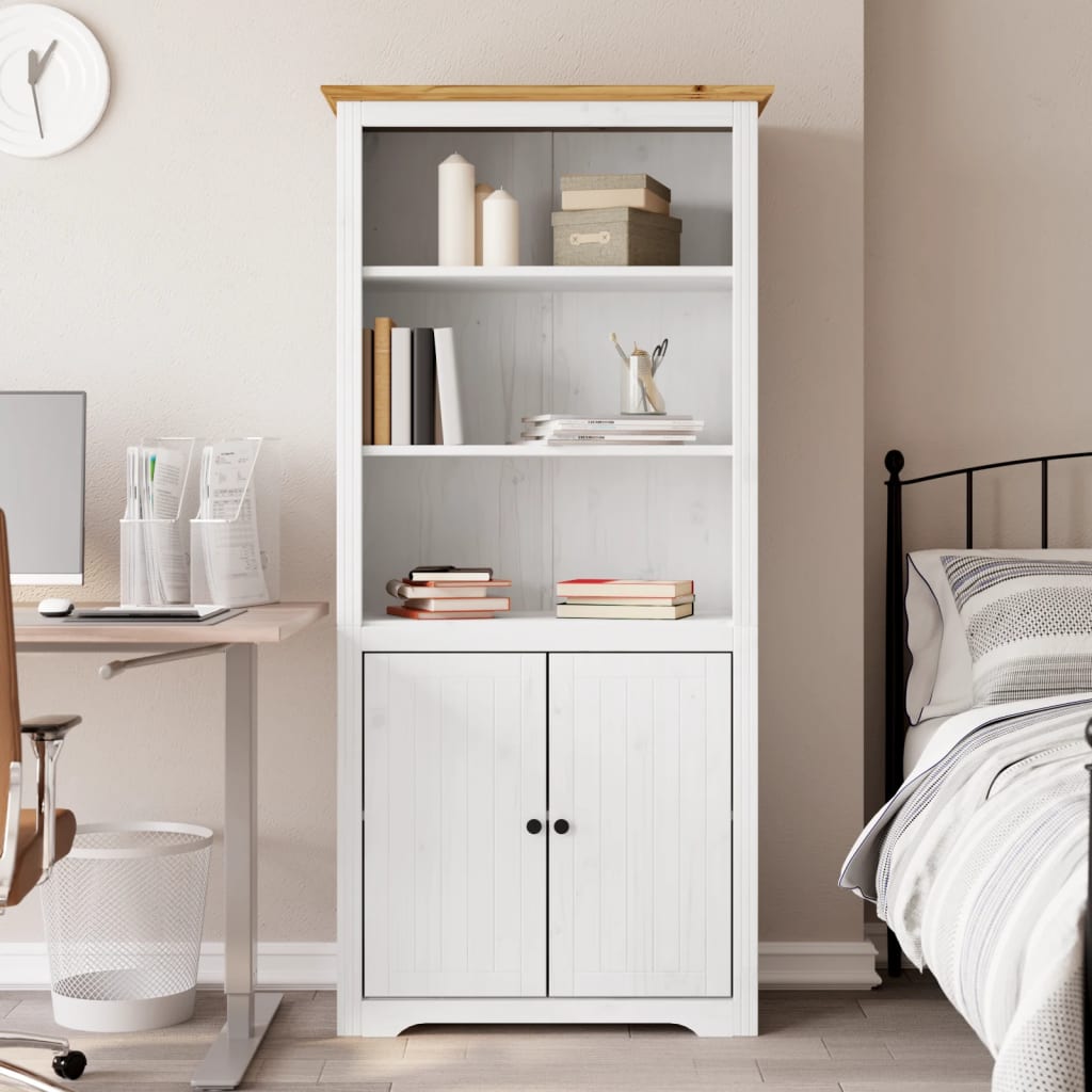Boekenkast – Boekenkastje – Boekenplank – Opbergkast – Vakkenkast – Massief Dennenhout – 3 Open Planken & 2 Deuren – Warm Bruine Kleur