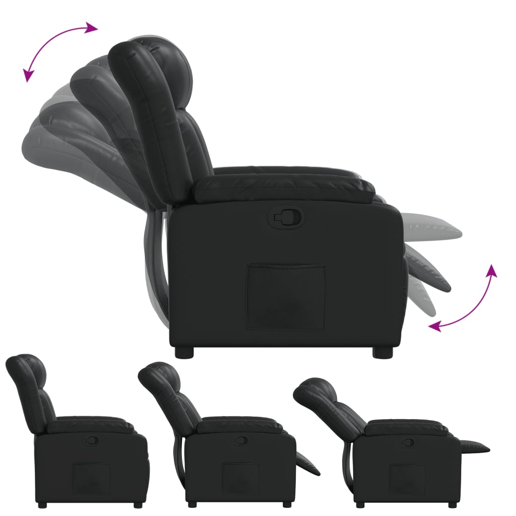 Relaxfauteuil – Relaxstoel – Verstelbare Fauteuil – Stoel – Zwarte Kunstleren Stoel – Handmatig Verstelbaar – Luxe Kunstleder – Dikke Padding