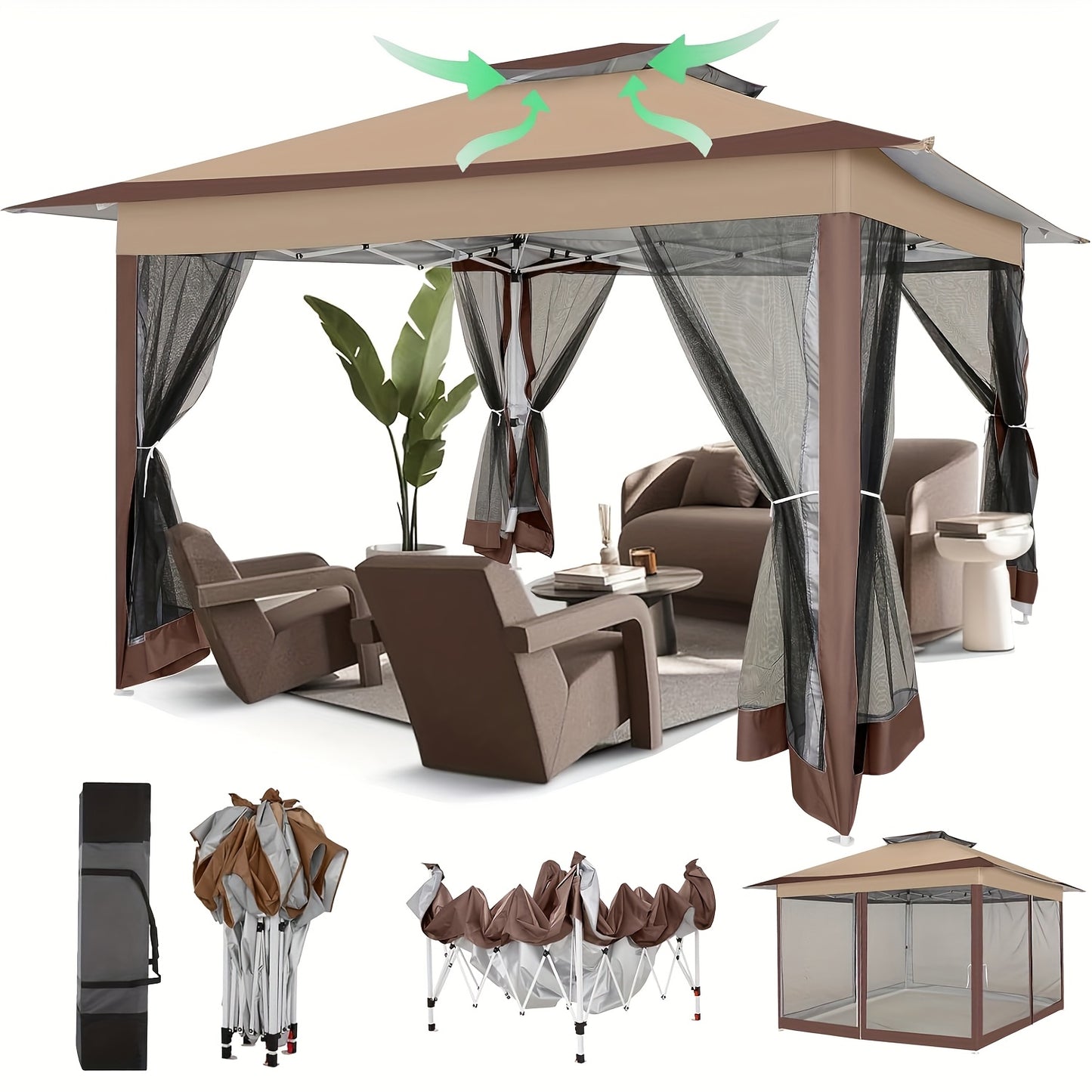 Partytent – Tuintent – Paviljoen – Feesttent – Bouwtent – Opvouwbaar – 3x3 m – Waterdicht Met Verstelbare Hoogte en Dubbel Ventilatiedak