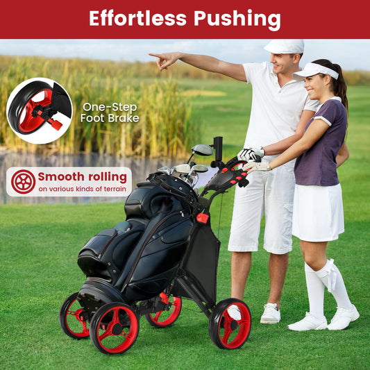 Golftrolley – Golfwagen – Golfkar – Golf Push Cart – Golf Caddy – Lichtgewicht Aluminium Frame – 4 Wielen Met Voetrem