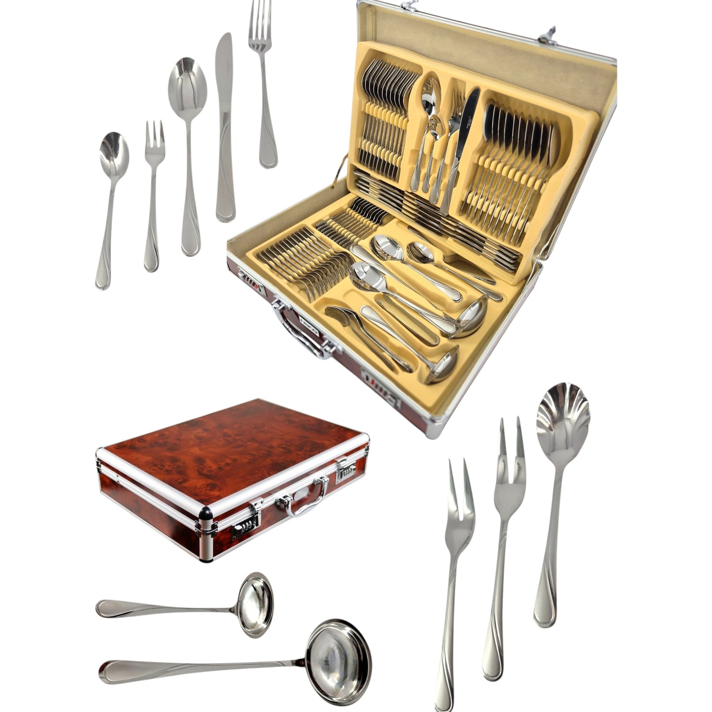 Cutlery in The Suitcase | 72pcs | 12 People | Stainless Steel | Fork | Spoon | Knife | SATIN 2232D
