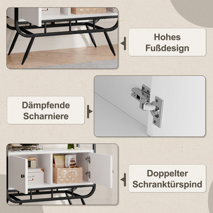 80 X 30 X 180 Cm Metal Shelving Unit, White Storage Cabinet with Double Doors, Three Shelves, Black Metal Frame, High Metal Feet, Round Decoration, White + Black