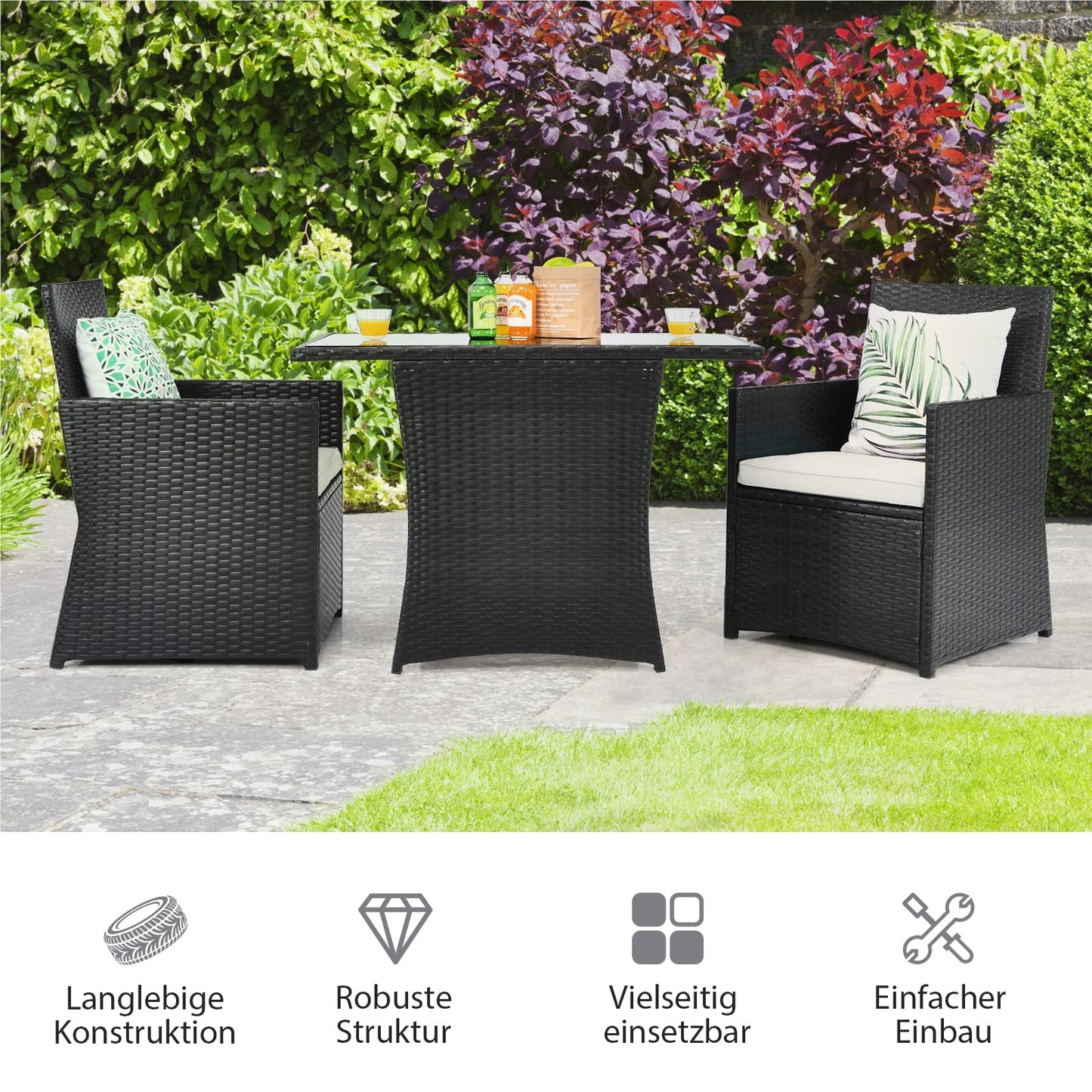 3-delige Polyrattan Tuinset – Bistroset – Loungeset – Tuinmeubelset – Balkonset – Ruimtebesparend Ontwerp – Weerbestendig Met Glasplaat