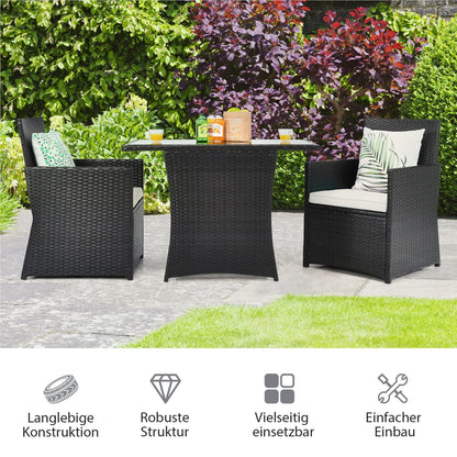3-delige Polyrattan Tuinset – Bistroset – Loungeset – Tuinmeubelset – Balkonset – Ruimtebesparend Ontwerp – Weerbestendig Met Glasplaat