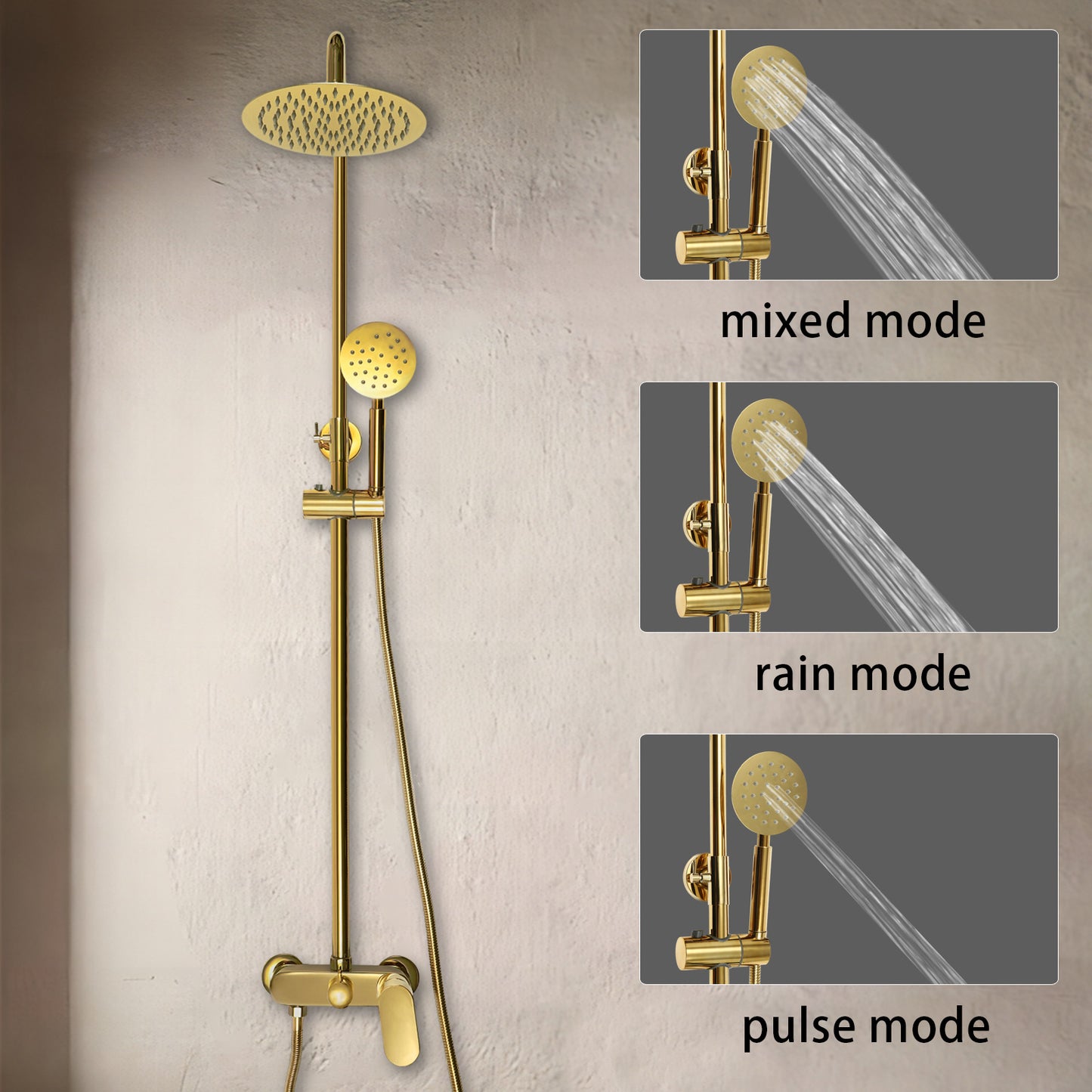 Doucheset – Regendouche – Douchekraan – Douchekop – Showerrail – Titanium & RVS – Verstelbare Hoogte 81-113,5 cm