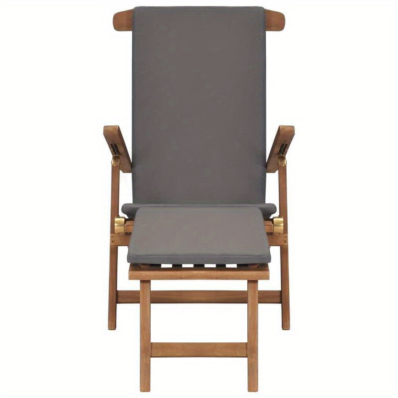 Lounge Chair with Cushion Dark Gray Solid Teak Wood Solid Wood Texture Sturdy Comfortable and Fit for Body Suitable for Outdoor Yard and Terrace Leisure Long-lasting
