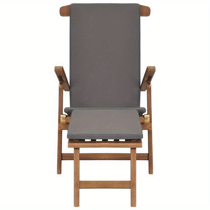 Lounge Chair with Cushion Dark Gray Solid Teak Wood Solid Wood Texture Sturdy Comfortable and Fit for Body Suitable for Outdoor Yard and Terrace Leisure Long-lasting