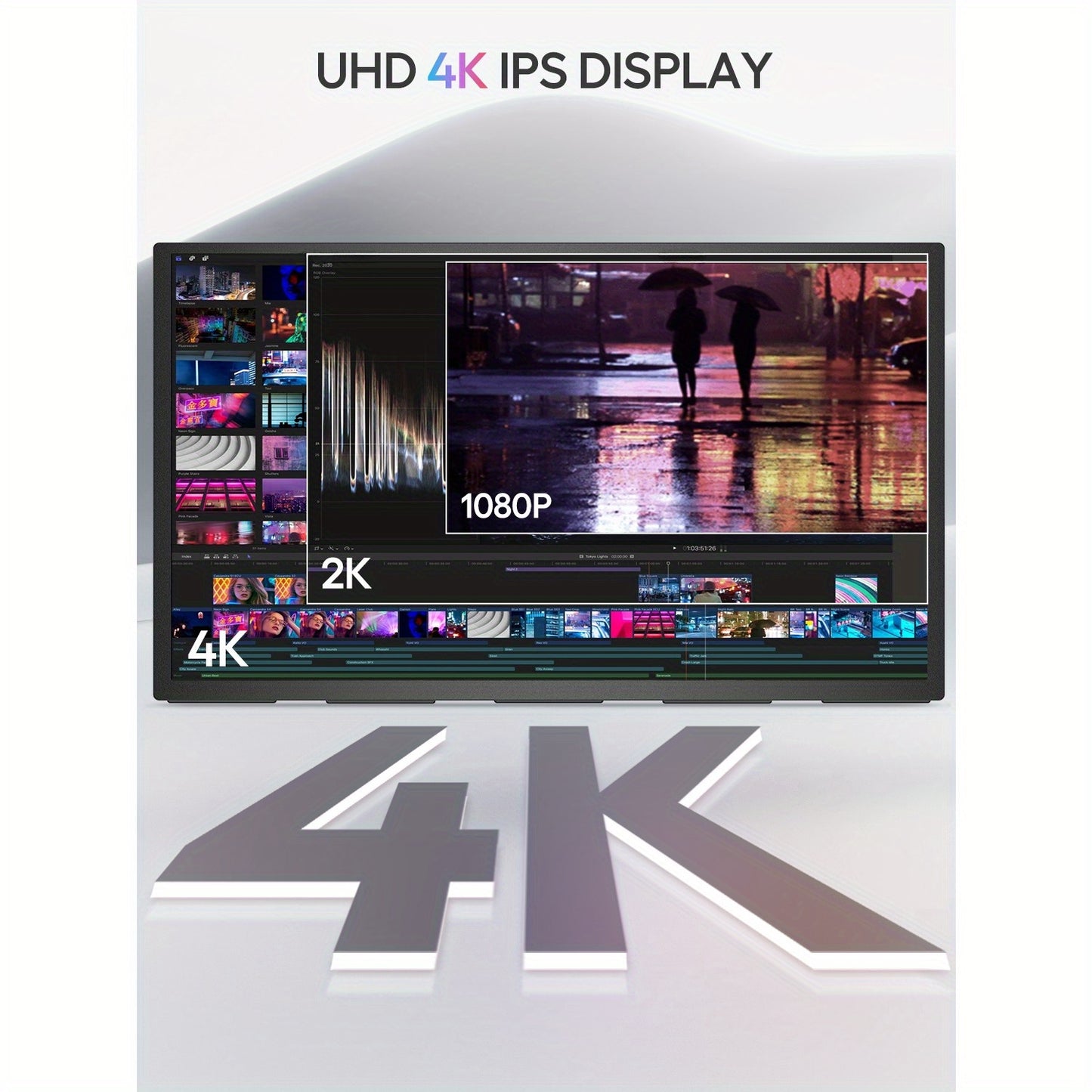 Portable Monitor – Draagbaar Scherm – Extra Scherm Laptop – Mobiele Monitor – USB-C Monitor – 18,4 Inch 4K UHD – 10-Bits IPS HDR – 180° Verstelbare Arm & VESA Mount