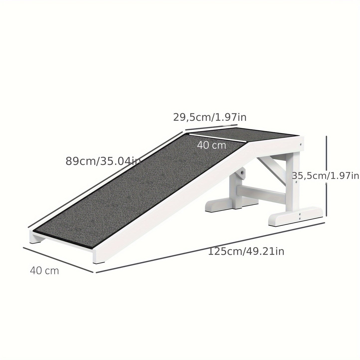 Hondenloopplank – Hondenladder – Huisdiertrap – Hondentrap – Loopplank Voor Honden – Antislip Tapijt – Geschikt Tot 30 kg – Kunststof Met Polyester Fiber – Wit Grijs