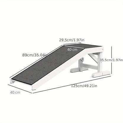Hondenloopplank – Hondenladder – Huisdiertrap – Hondentrap – Loopplank Voor Honden – Antislip Tapijt – Geschikt Tot 30 kg – Kunststof Met Polyester Fiber – Wit Grijs