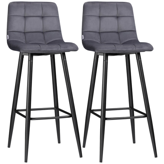 Barstoel – Barkruk – Barstoelset – Barstoel met Voetensteun – Barstoel Retro – Set Van 2 – Metalen Frame – Comfortabele Zithoogte 105 cm – Grijs