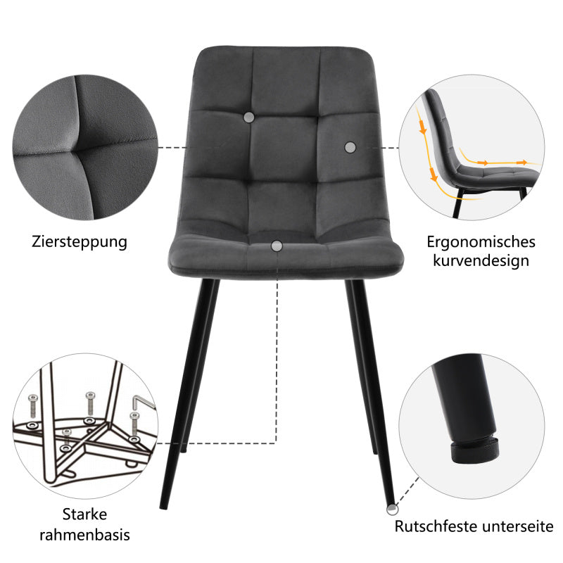Eetkamer Set – Eettafel Set – Dining Set – Eethoek – Keukenmeubel – Wit MDF Tafelblad – Donkergrijze Fluwelen Stoelen – Gouden Metalen Poten – Verstelbare Tafelpoten – 140x80 cm
