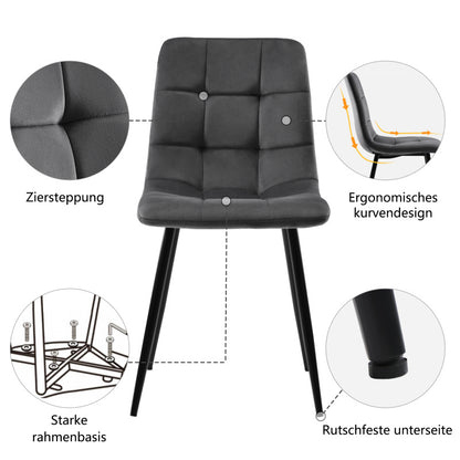 Eetkamerset – Tafel Stoel Set – Diningset – Eettafel Met Stoelen – Wit MDF Marmer – Donkergrijze Velvet Stoelen – Verstelbare Tafelpootjes – Metalen Frame