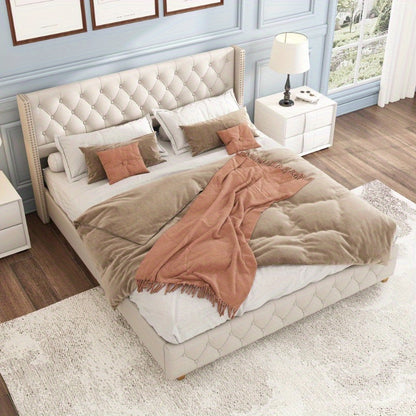 Polsterbed – Bedframe – Slaapbed – Bed – Ledikant – Metalen Frame – 160x200 cm – Linnen Bekleding met Knopen