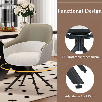 Eetkamerstoel – Draaistoel – Kuipstoel – Keukenstoel – Stoelenset 2 Stuks Beige – Kunstleer Met Memory Foam – Hoogte Verstelbare Voeten