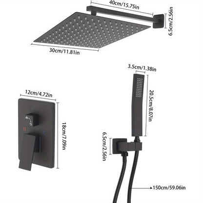 Doucheset – Regendouche – Douchekraan – Douchekop – Handdouche – Inbouw – Mat Zwart – Vierkante 30 cm Stortdouche – Dubbele Knoppen