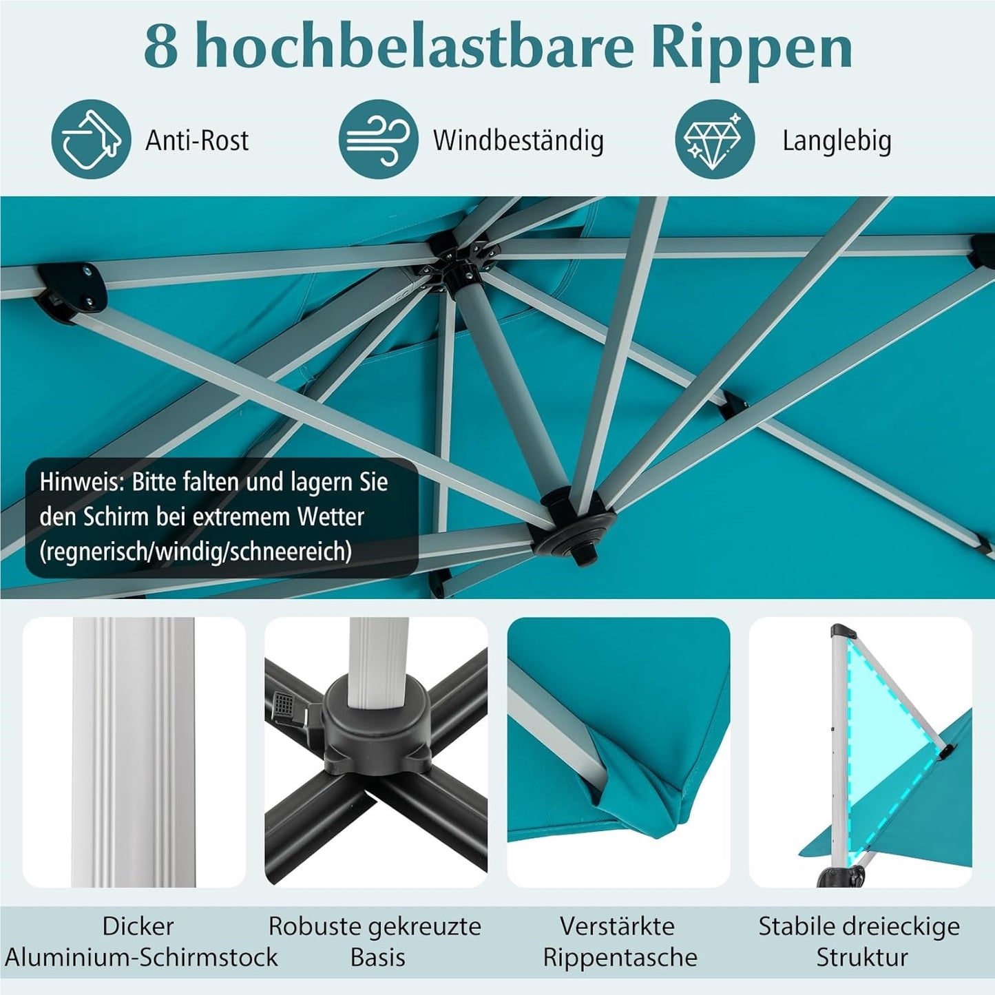 Vierkante Parasol – Tuinparasol – Terrasparasol – Balkonparasol – Marktparasol – 300x300 cm – 360° Draaibaar Met Kantelfunctie – Water- en UV-Bestendig Polyester Doek – Blauw