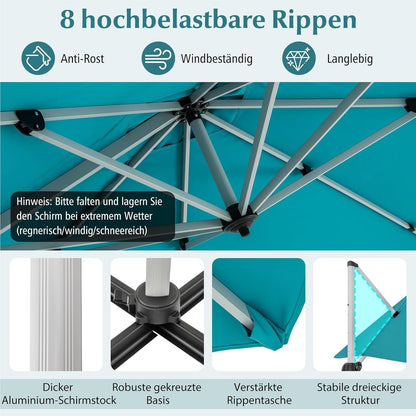 Vierkante Parasol – Tuinparasol – Terrasparasol – Balkonparasol – Marktparasol – 300x300 cm – 360° Draaibaar Met Kantelfunctie – Water- en UV-Bestendig Polyester Doek – Blauw