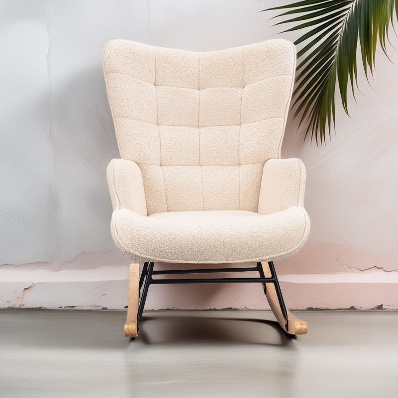 Schommelstoel – Schommelstoel Met Bekleding – Relaxstoel – Lounge Stoel – Woonkamerstoel – Beige – Memory Foam Zitting – Duurzaam Metalen Frame