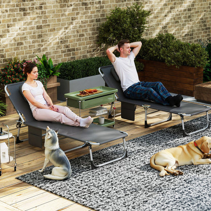 Ligstoel – Relaxstoel – Tuinstoel – Inklapbare Stoel – Ligbed – Stevig Kunststof Frame – Handmatig Verstelbare Rugleuning – Compact Opvouwbaar – Comfortabel Hoofdkussen – Lichtgrijs