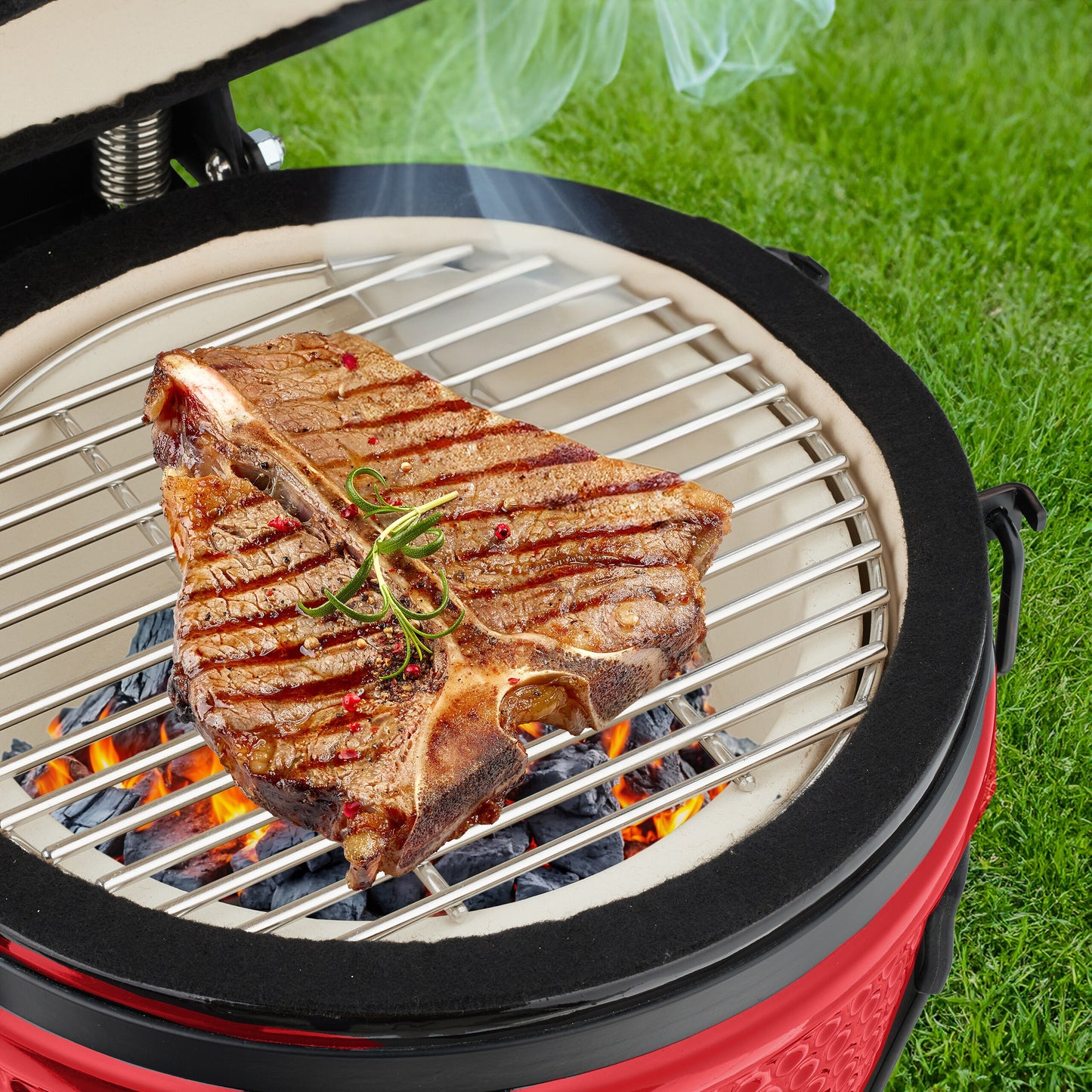 Kamado Grill – Barbecue – Keramische BBQ – Houtskoolbarbecue – Buitenkeuken – Groen – Ø 32 cm – Ingebouwde Thermometer – Energiezuinig Grillen