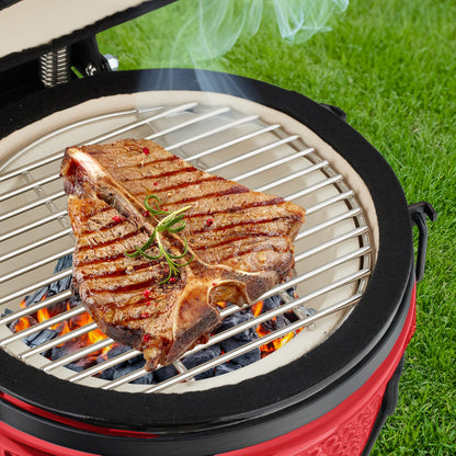 Kamado Grill – Barbecue – Keramische BBQ – Houtskoolbarbecue – Buitenkeuken – Groen – Ø 32 cm – Ingebouwde Thermometer – Energiezuinig Grillen