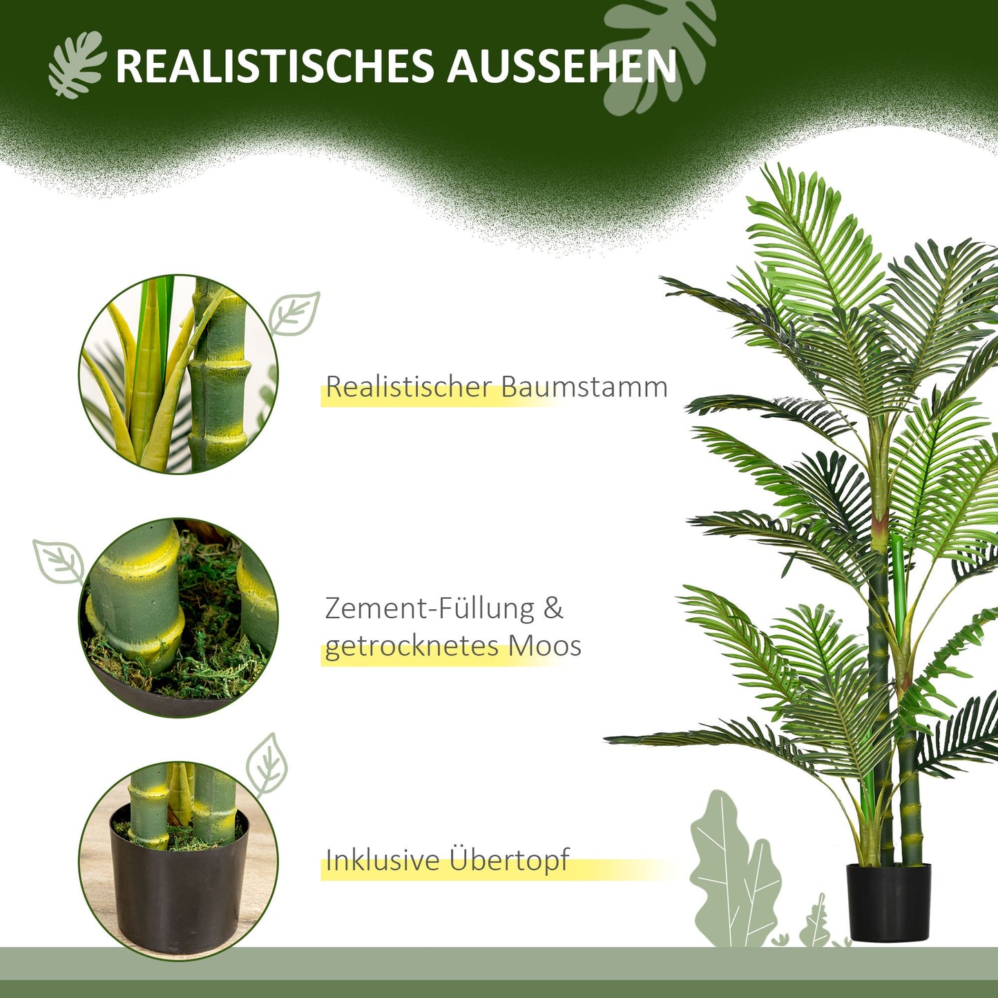 Kunstpalm – Kunstplant – Levensechte Palm – Nepplant – Decoratieve Plant – Inclusief Zwarte Pot – 150 cm Hoog – Onderhoudsvrij