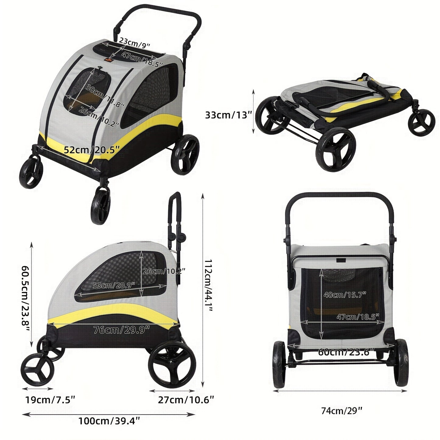 Hondenbuggy – Hondenwagen – Huisdier Buggy – Wandelwagen Hond – Dierenwagen – Maat L – Stevig Metalen Frame – Waterafstotende Oxford-stof