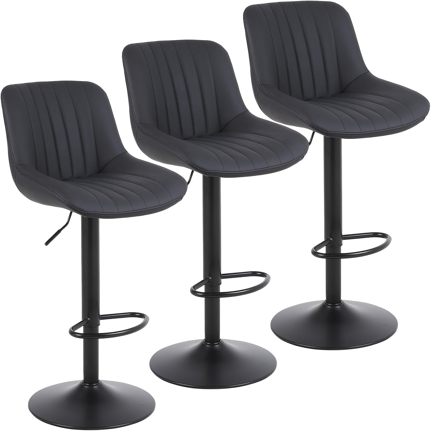 Barkrukken – Barstoelen – Krukken – Keukenstoelen – Barkruk Set van 3 Zwart – Verstelbare Hoogte – 360° Draaibaar – PU-Leder – Stevig Metalen Frame