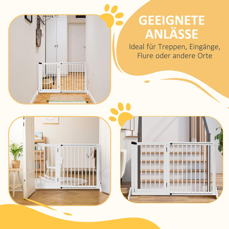 Hondenhek – Veiligheidspoort – Babypoort – Houten Barrier – Vrijstaande Hondenpoort – Verstelbaar 113-166 cm – Hoogwaardige Houtafwerking – Met Deur