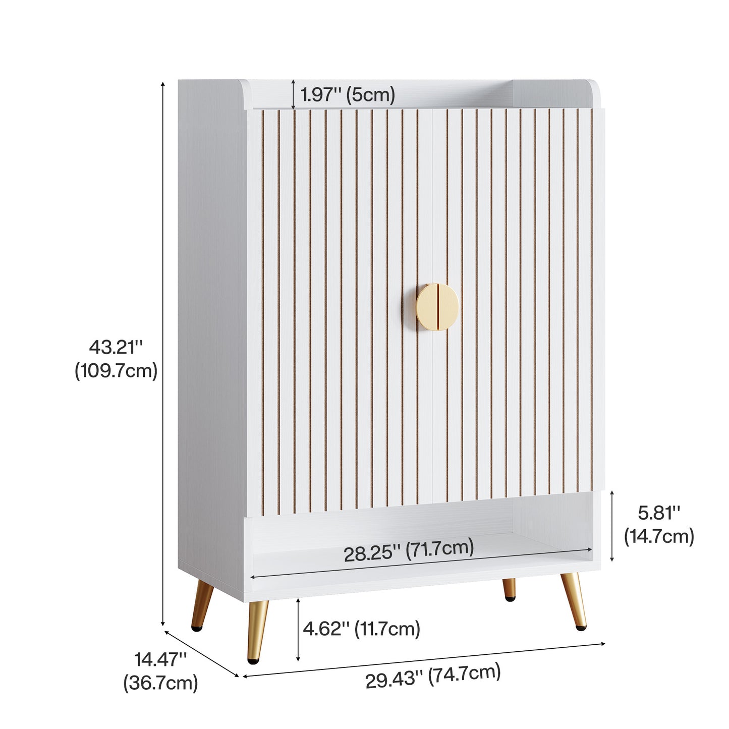 Schoenenkast – Schoenenrek – Schoenopberger – Schoenentoren – Schoenenkast – 6-laags met deuren – Verstelbare planken – Wit met gouden accenten