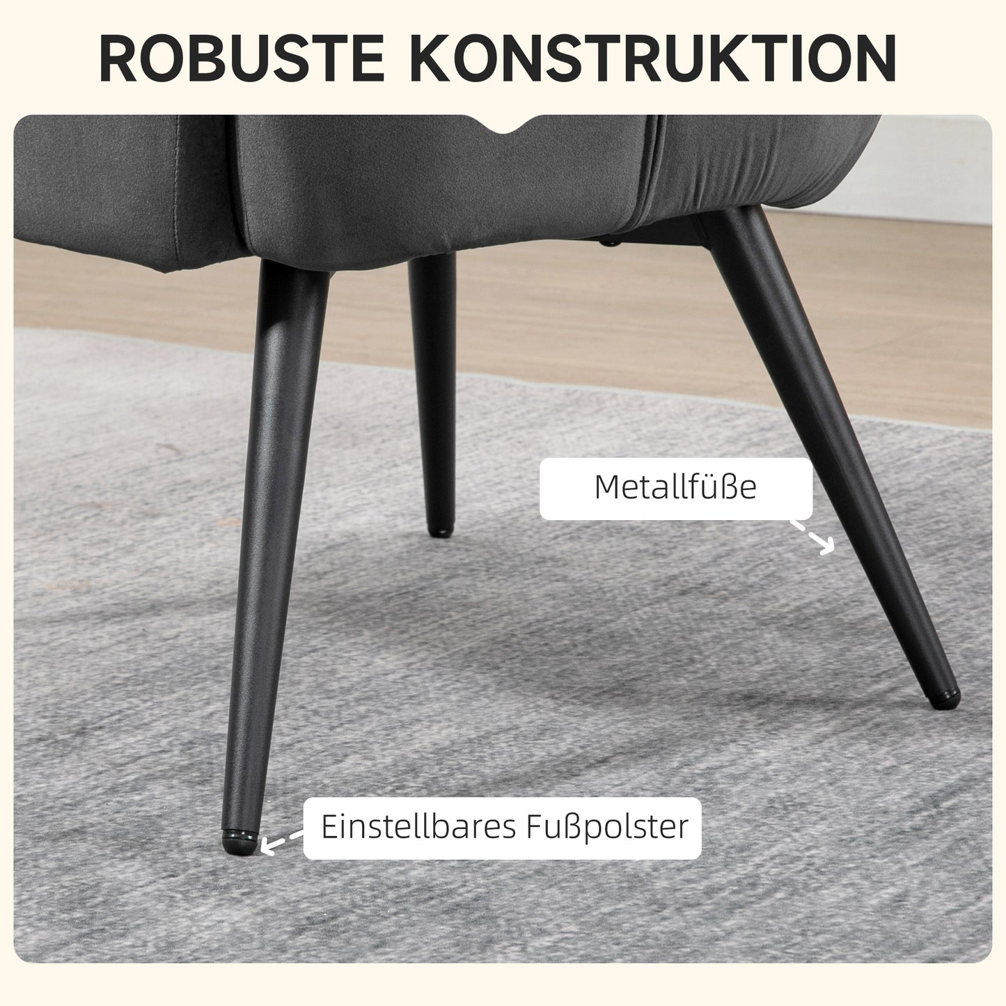Loungefauteuil – Loungestoel – Relaxfauteuil – Fauteuil – Zithoekstoel – Hoog Draagvermogen 120 kg – Fluweelachtige Bekleding Donkergrijs