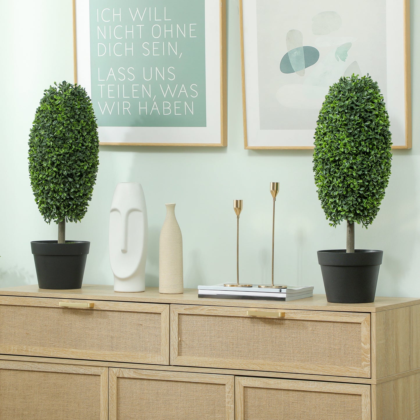 Kunstplanten – Nepsplanten – Kunstbomen – Decoratieplanten – Set van 2 – Onderhoudsvrij – UV-bestendig – 60 cm met Betonpot