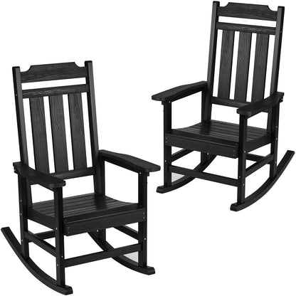 Schommelstoel – Fauteuil – Relaxstoel – Loungestoel – Tuinstoel – Hoogwaardig HIPS Materiaal – 180 kg Draagkracht – Zwart Met Houtnerfstructuur
