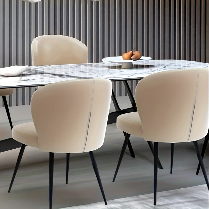 Eetkamerstoelen – Stoelen – Dining Stoelen – Bureaustoelen – Armloze Stoelen – Beige Kleur – Hoog Rugleuning Design – PU Kunstleer Bekleed