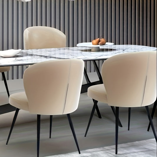 Eetkamerstoelen – Stoelen – Dining Stoelen – Bureaustoelen – Armloze Stoelen – Beige Kleur – Hoog Rugleuning Design – PU Kunstleer Bekleed
