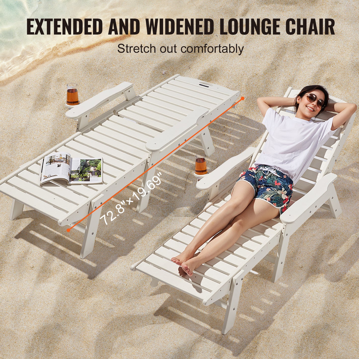 Ligstoel – Chaise Lounge – Tuinstoel – Ligbed – Loungestoel – Weerbestendig HDPE – 6 Instelbare Standen & 181 kg Draagvermogen