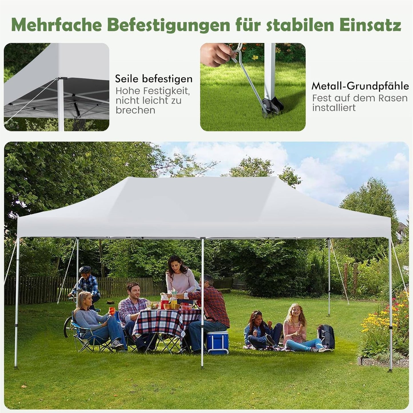 Vouwpaviljoen – Partytent – Tuinpaviljoen – Prieel – Tent – Wit – UV Bescherming SPF 50+ – Waterdicht & Stevig Met Wielen