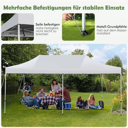 Vouwpaviljoen – Partytent – Tuinpaviljoen – Prieel – Tent – Wit – UV Bescherming SPF 50+ – Waterdicht & Stevig Met Wielen