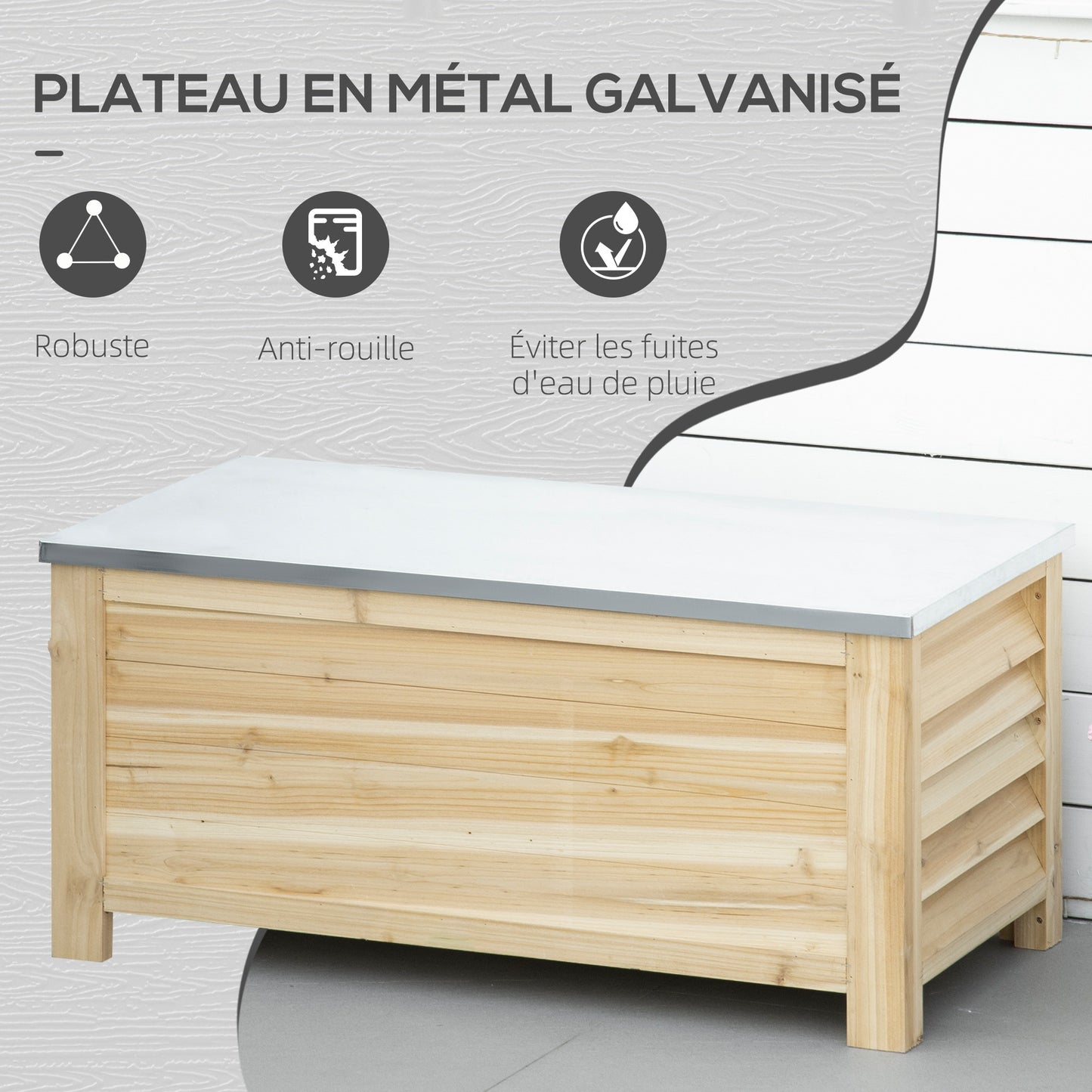 Tuinkist – Tuinopbergbox – Kussenbox – Tuinbox – Opbergkist – Massief Hout – Gegalvaniseerd Metalen Deksel – 155L – 110x50x50 cm